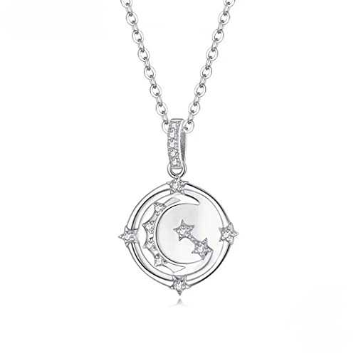 PAHALA 925 Sterling Silver Moon Stars Chain Crystals Necklace Pendant