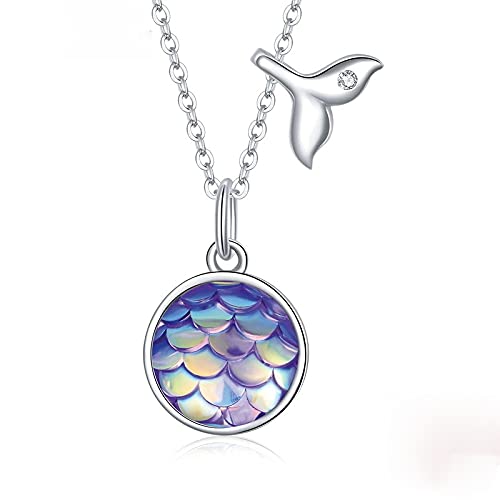 PAHALA 925 Sterling Silver Sparkling Fishtail Scale Blue Ocean Chain Link  Pendant Wedding Necklace