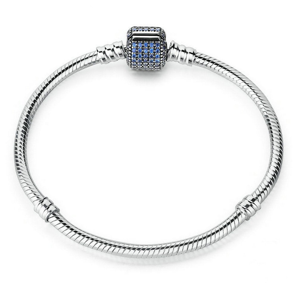 PAHALA 925 Sterling Silver Blue Crystals Snake Chain Bracelet Bangle