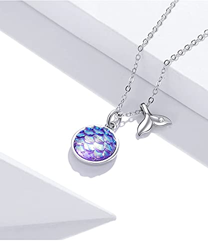 PAHALA 925 Sterling Silver Sparkling Fishtail Scale Blue Ocean Chain Link  Pendant Wedding Necklace