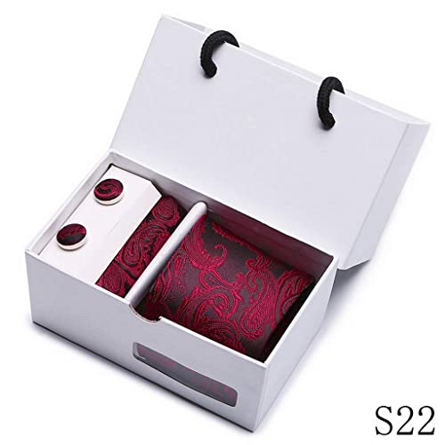 PAHALA Mens Silk Jacquard Woven Necktie Cufflinks Pocket Square Set Box