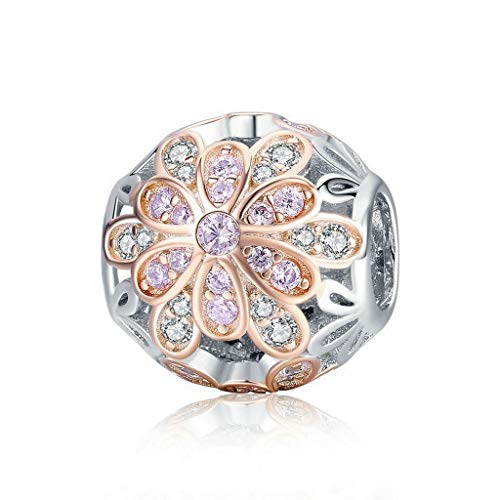 PAHALA 925 Strling Silver Luminous Blooming Flower Buds with Crystals Charms Beads