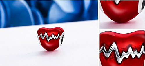 PAHALA 925 Sterling Silver Love Red Heart Enamel Charms Fit Bracelets Necklace