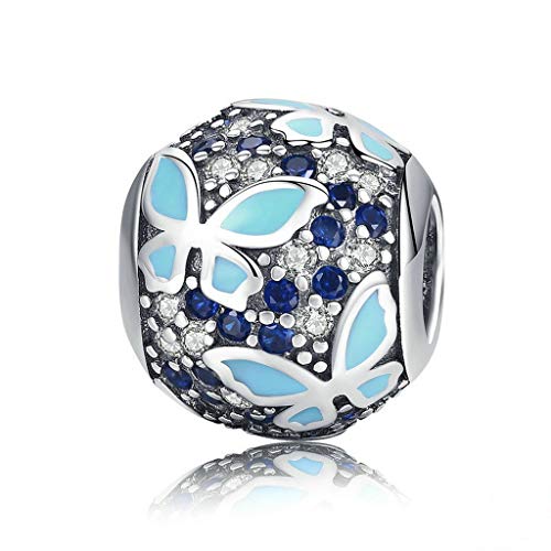 PAHALA 925 Strling Silver Butterfly Dream Blue Enamel Crystals Charms