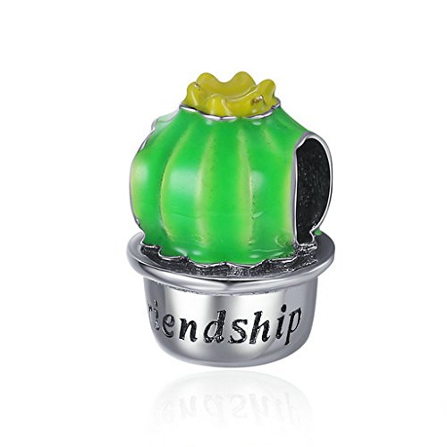 PAHALA 925 Sterling Silver Friendship As Cactus Green Enamel Charm Bead