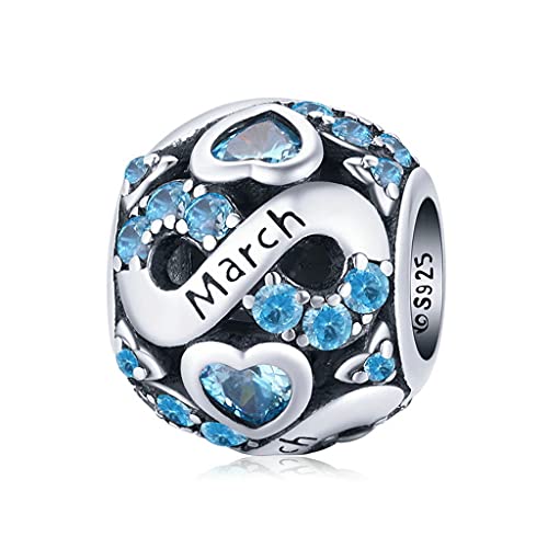 PAHALA 925 Sterling Silver Multiple Crystal Color Infinite Love Month Charm Bead (March)