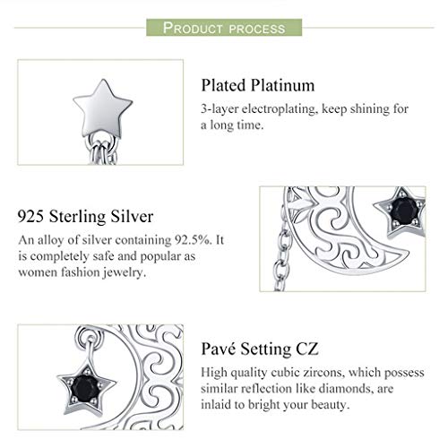 PAHALA 925 Sterling Silver Star And Moon Long Chain With Crystal Drop Earrings