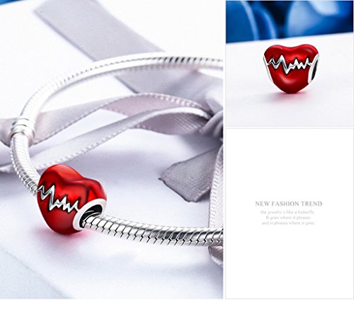 PAHALA 925 Sterling Silver Love Red Heart Enamel Charms Fit Bracelets Necklace