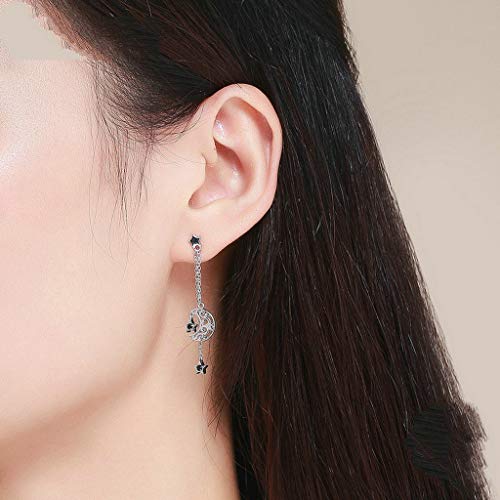 PAHALA 925 Sterling Silver Star And Moon Long Chain With Crystal Drop Earrings