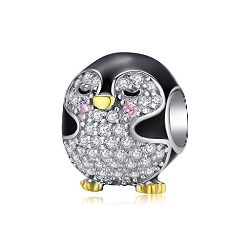 PAHALA 925 Strling Silver Penguin Baby Round with Crystals Charm Bead