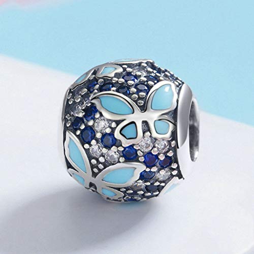 PAHALA 925 Strling Silver Butterfly Dream Blue Enamel Crystals Charms