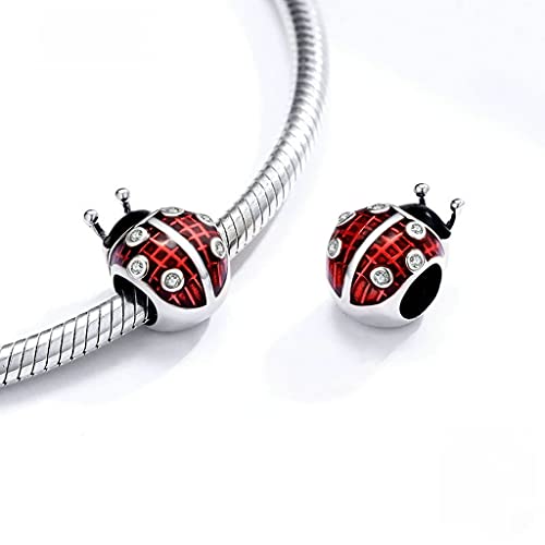PAHALA 925 Sterling Silver Red Enamel Ladybug Metal Beads Charm Charm Bead