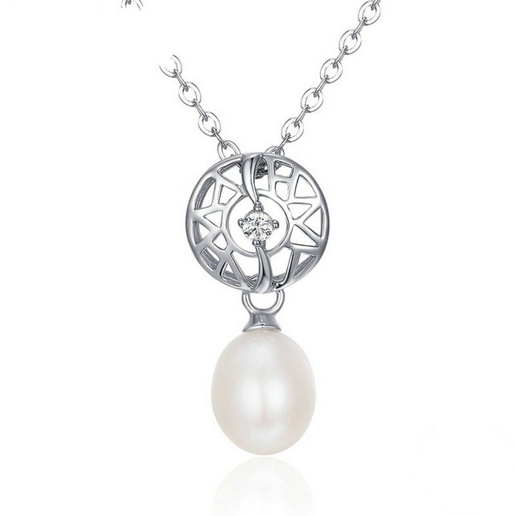 PAHALA 925 Sterling Silver Shimmering Openwork with Freshwater Pearl Pendant Necklace