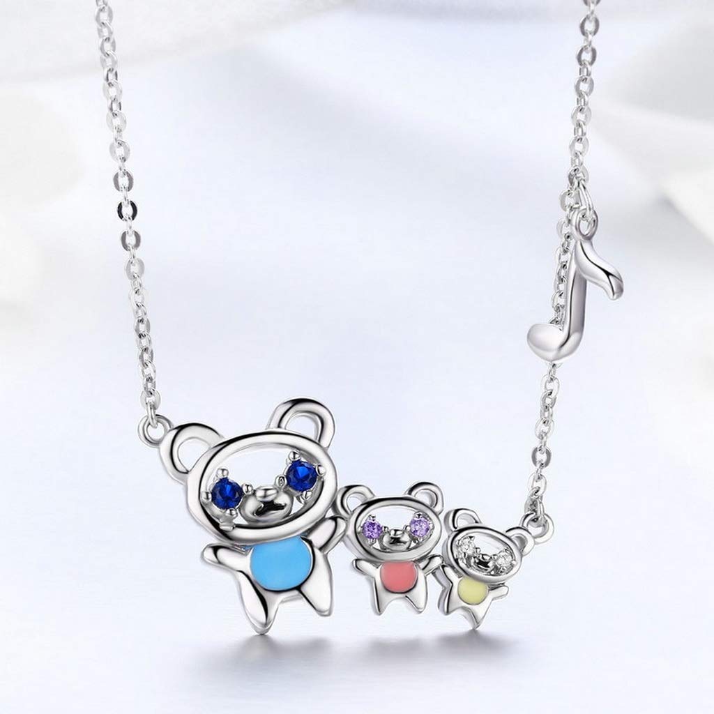 PAHALA 925 Sterling Silver Colorful Bear Family with Crystals Pendant Necklace