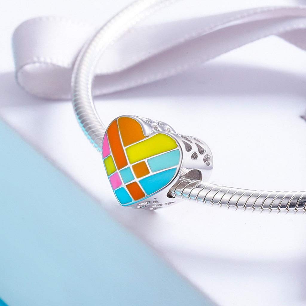 PAHALA 925 Strling Silver Color Enamel Heart Charms