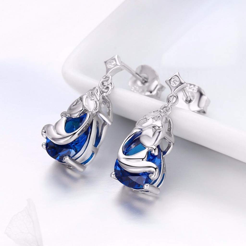 PAHALA 925 Sterling Silver Mermaids Missing Legend Blue Crystal Earrings