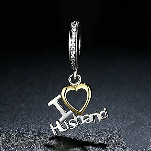 PAHALA 925 Strling Silver Romantic I Love Husband Charms Pendant Fit Bracelets Necklace