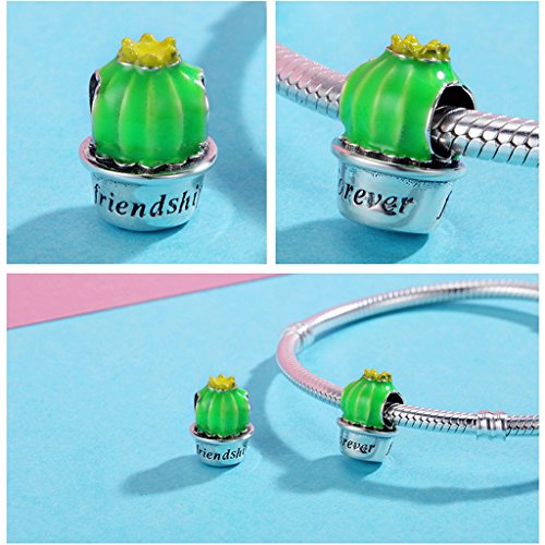 PAHALA 925 Sterling Silver Friendship As Cactus Green Enamel Charm Bead