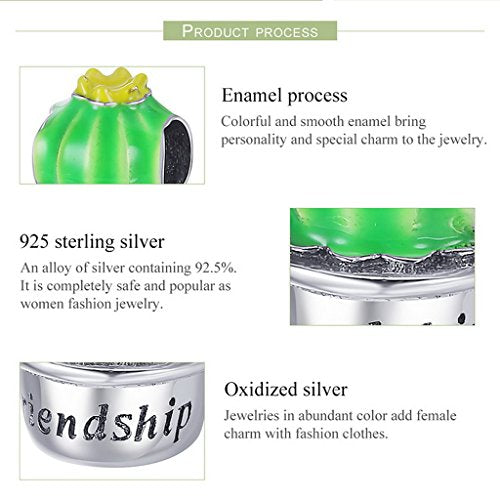 PAHALA 925 Sterling Silver Friendship As Cactus Green Enamel Charm Bead