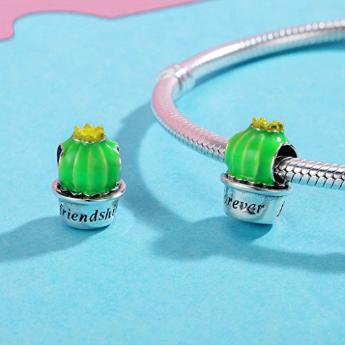 PAHALA 925 Sterling Silver Friendship As Cactus Green Enamel Charm Bead