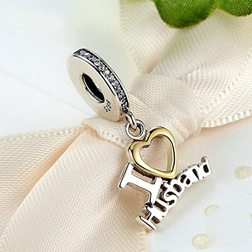 PAHALA 925 Strling Silver Romantic I Love Husband Charms Pendant Fit Bracelets Necklace