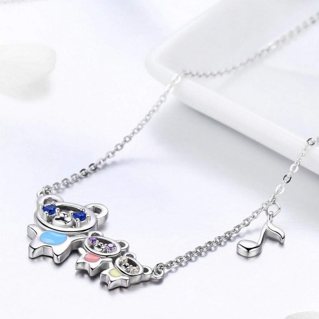 PAHALA 925 Sterling Silver Colorful Bear Family with Crystals Pendant Necklace