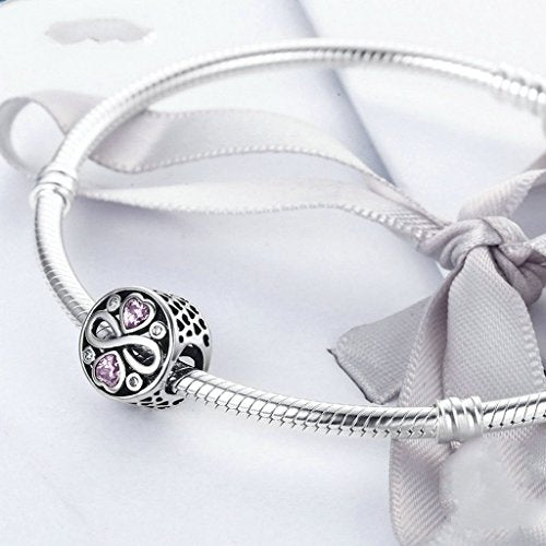 PAHALA 925 Sterling Silver Infinity Pink Crystals Heart Charms Fit Bracelets Necklace