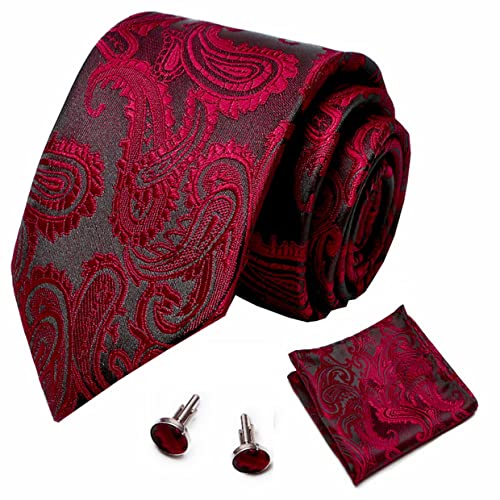 PAHALA Mens Silk Jacquard Woven Necktie Cufflinks Pocket Square Set Box