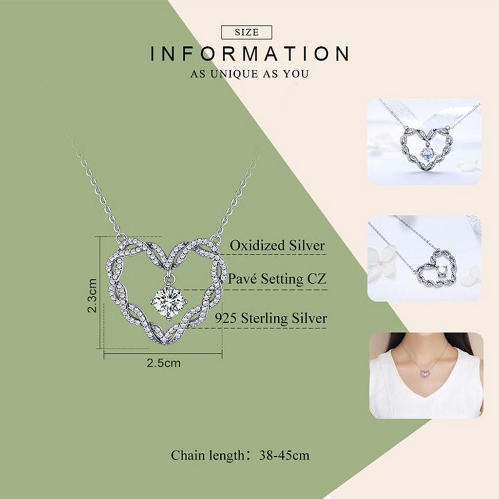 PAHALA 925 Sterling Silver Minimalism Heart Crystals Pendant Necklace