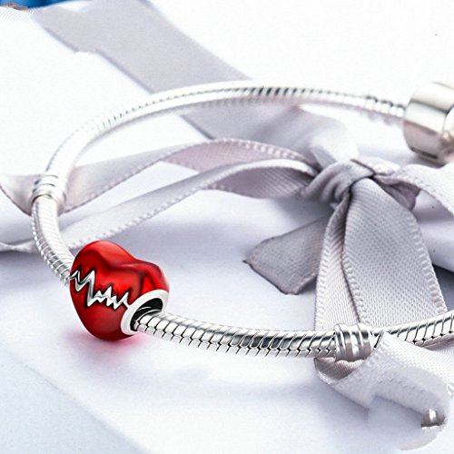 PAHALA 925 Sterling Silver Love Red Heart Enamel Charms Fit Bracelets Necklace