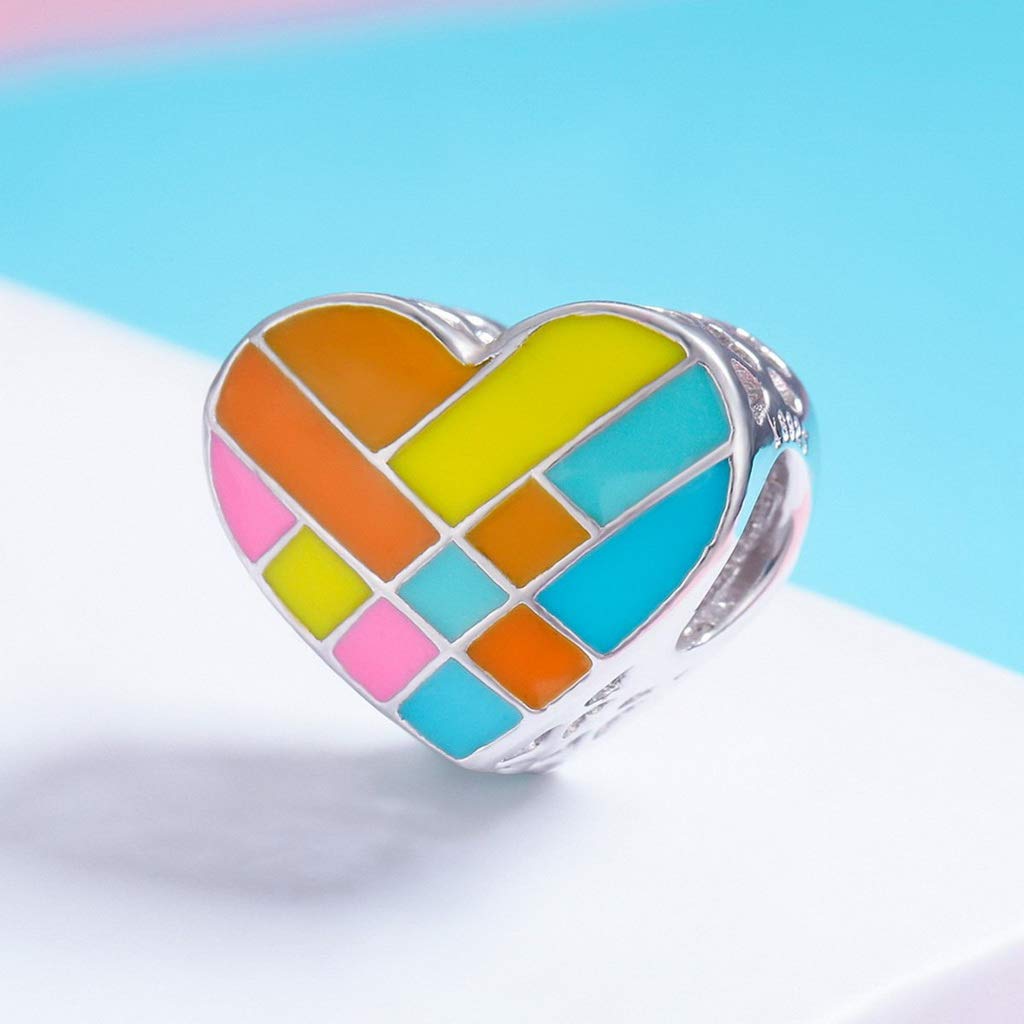 PAHALA 925 Strling Silver Color Enamel Heart Charms