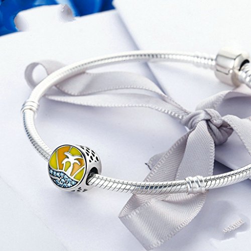PAHALA 925 Sterling Silver Love Summer Beach with Blue Crystal Charm Bead Fit Bracelet
