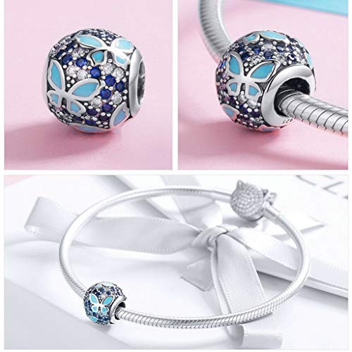 PAHALA 925 Strling Silver Butterfly Dream Blue Enamel Crystals Charms