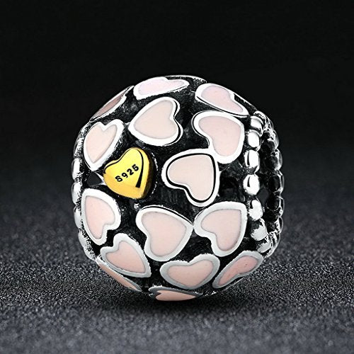 PAHALA 925 Sterling Silver Pink Full Love Enamel Charm Bead