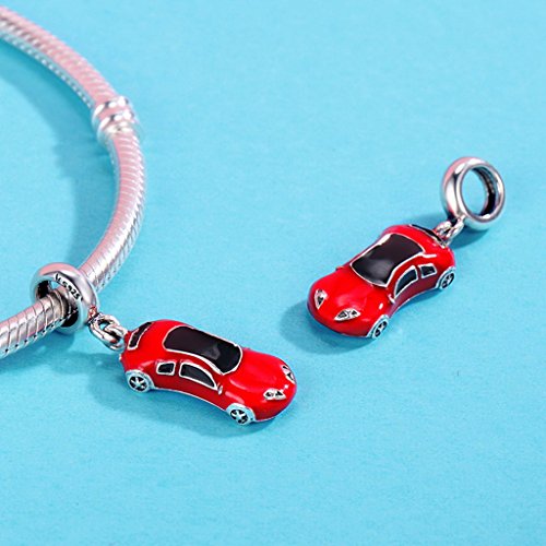 PAHALA 925 Sterling Silver Fashion Sports Car Pendant Red Enamel Crystals Charm Bead