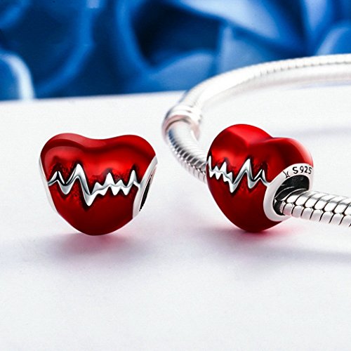 PAHALA 925 Sterling Silver Love Red Heart Enamel Charms Fit Bracelets Necklace