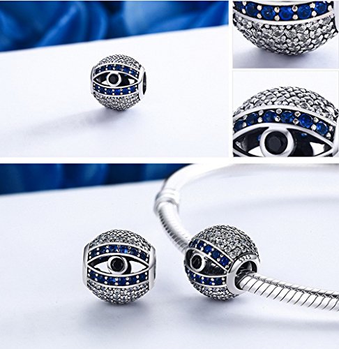 PAHALA 925 Strling Silver Blue Eye with Crystals Charm Bead Fit Bracelets