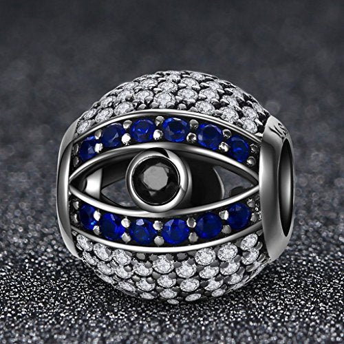 PAHALA 925 Strling Silver Blue Eye with Crystals Charm Bead Fit Bracelets