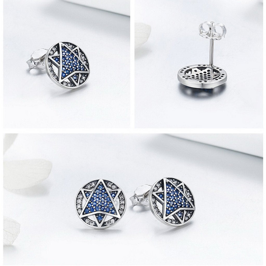 PAHALA 925 Sterling Silver Ethnic Shining With Blue Crystals Party Wedding Stud Earrings