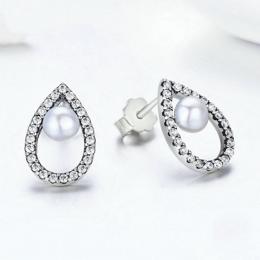 PAHALA 925 Sterling Silver Romantic Glittering Droplet Tear With Crystals Stud Earrings