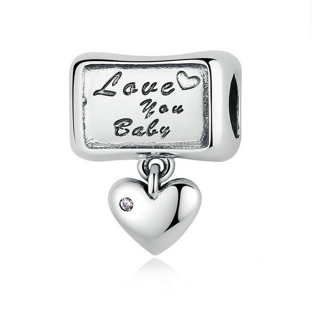 PAHALA 925 Strling Silver Baby Love You Forever Heart Charms Pendant Fit Bracelets Bangles Necklace