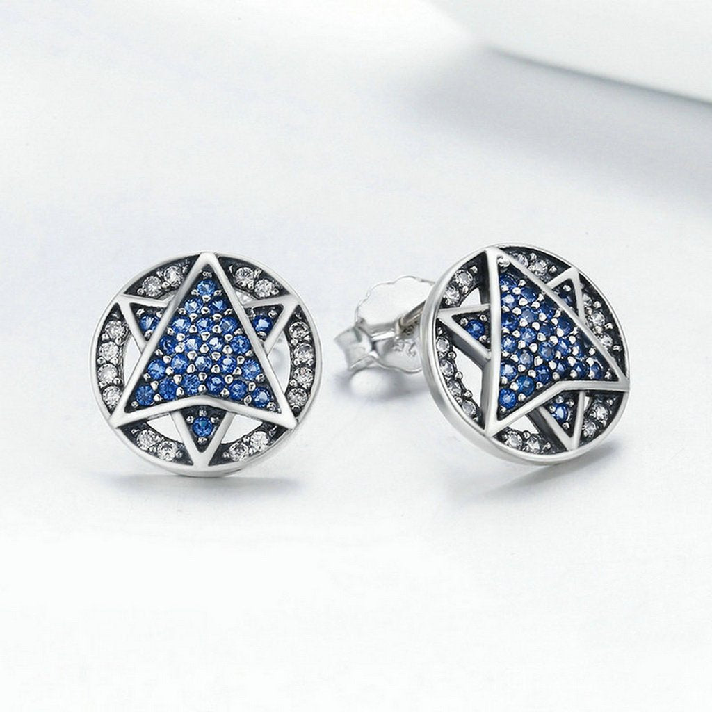 PAHALA 925 Sterling Silver Ethnic Shining With Blue Crystals Party Wedding Stud Earrings