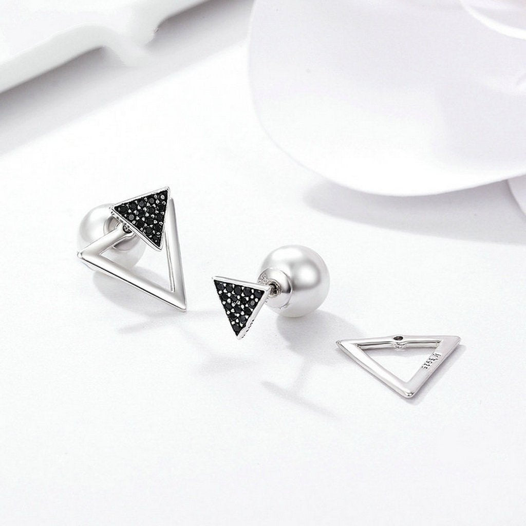 PAHALA 925 Sterling Triangle With Crystals Party Wedding Stud Earrings