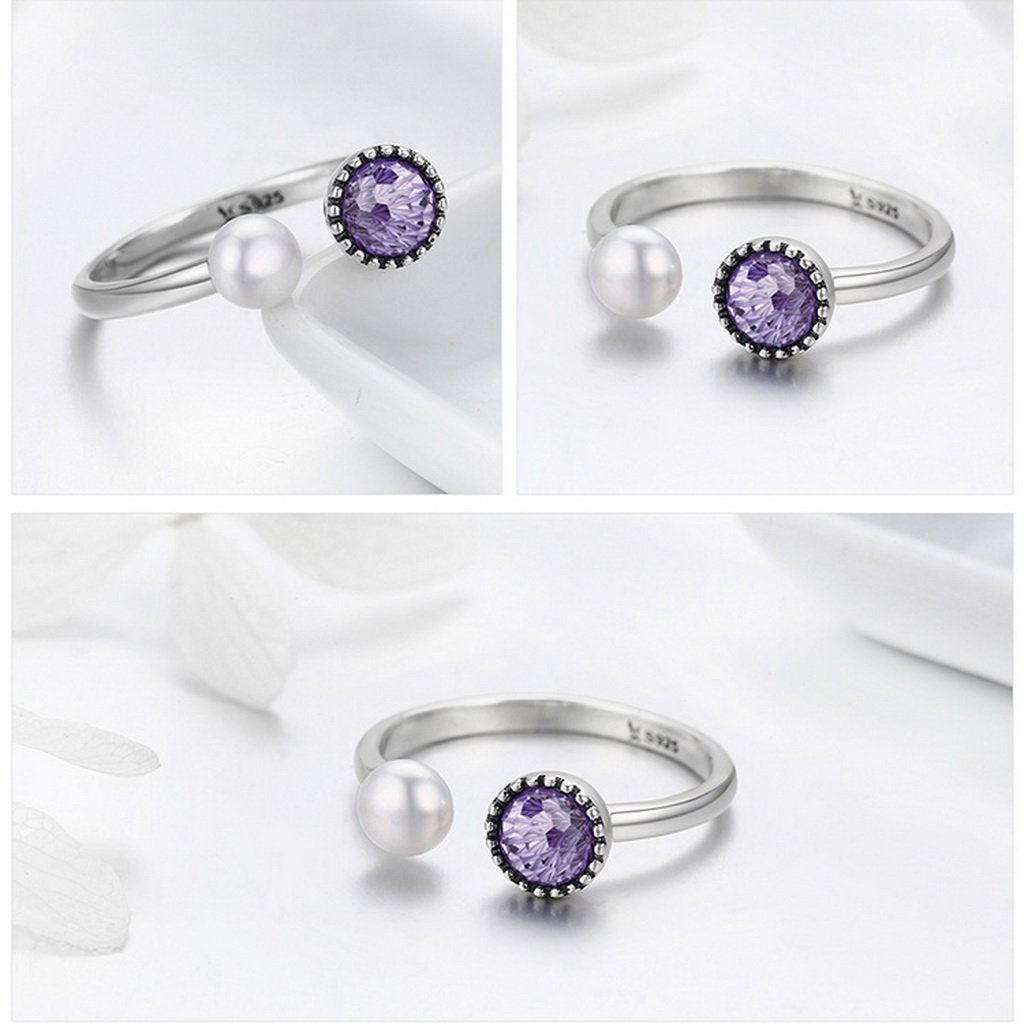 PAHALA 925 Strling Silver Purple CZ Adjustable Weeding Party Band Ring