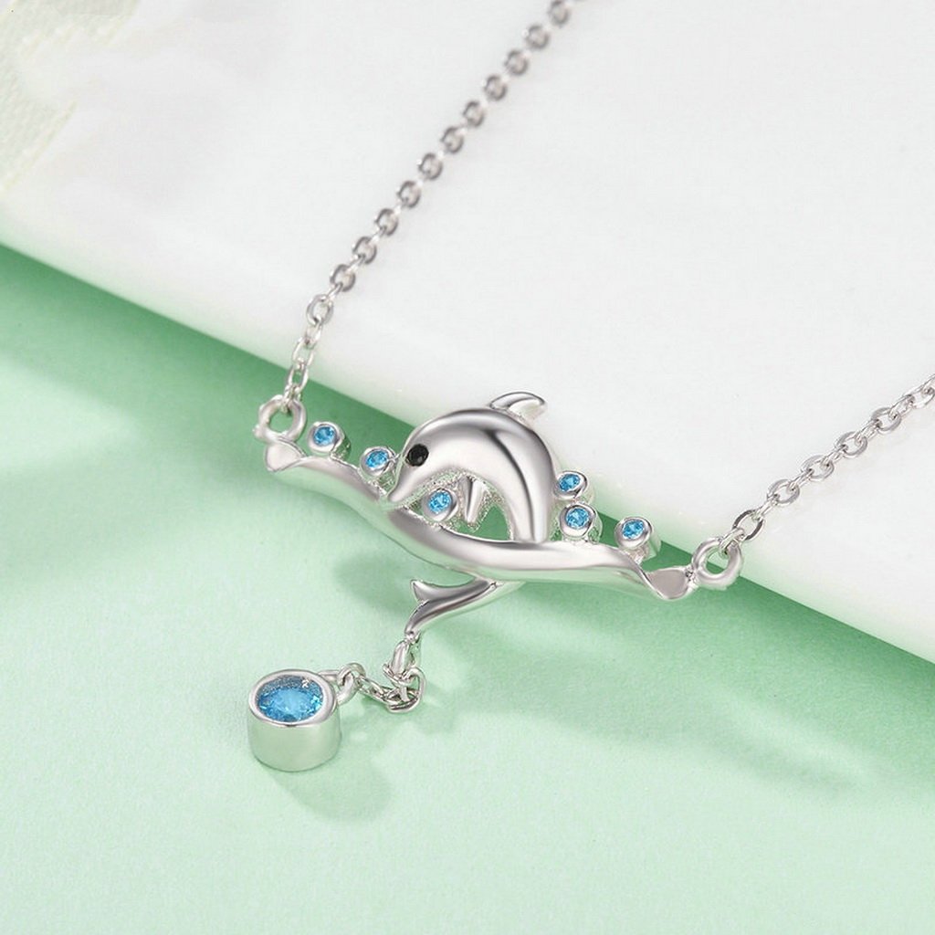 PAHALA 925 Sterling Silver Lovely Dolphin with Blue Crystals Pendant Necklace