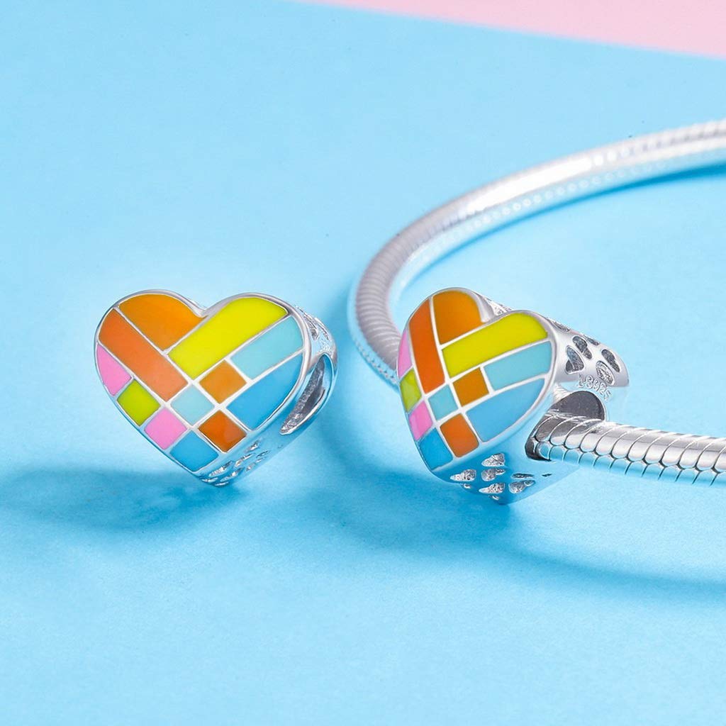 PAHALA 925 Strling Silver Color Enamel Heart Charms