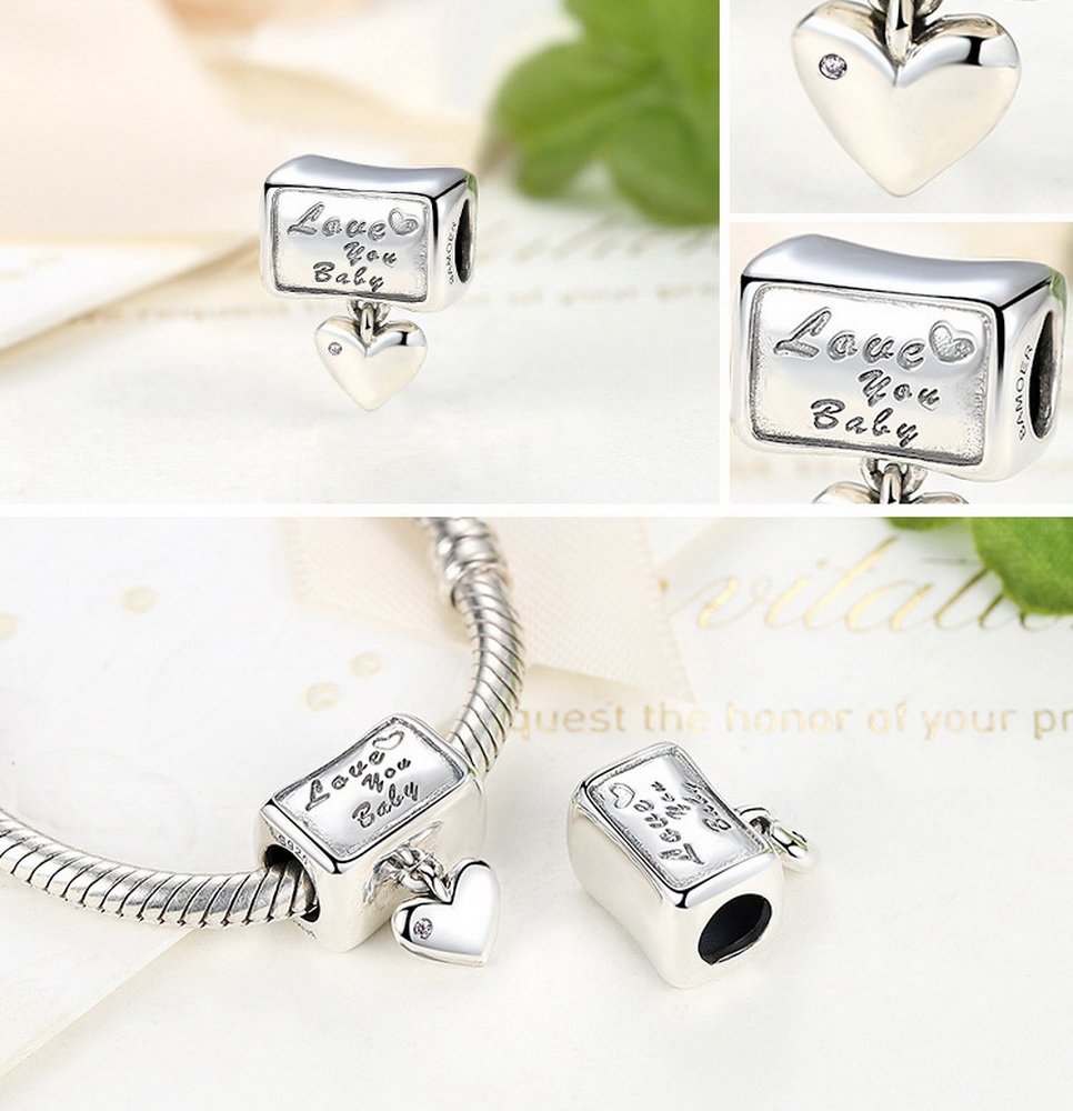 PAHALA 925 Strling Silver Baby Love You Forever Heart Charms Pendant Fit Bracelets Bangles Necklace