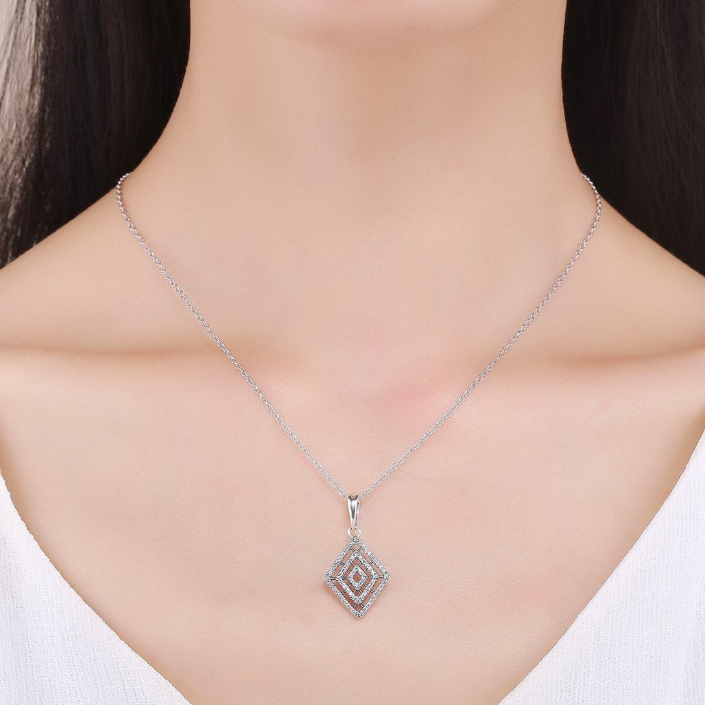 PAHALA 925 Sterling Silver Geometric Lines with Crystals Clear CZ Pendant Necklace