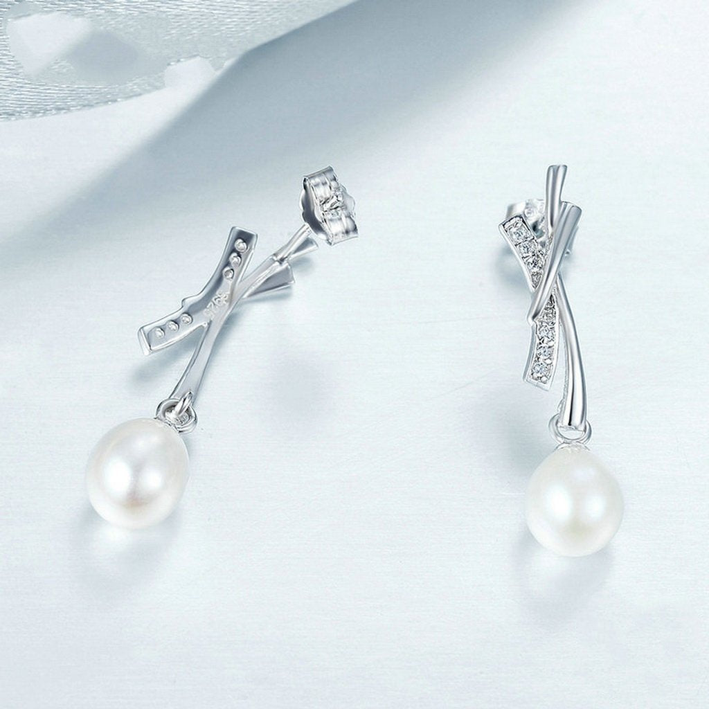 PAHALA 925 Sterling Silver Sparking Freshwater Pearl Party Wedding Drop Earrings