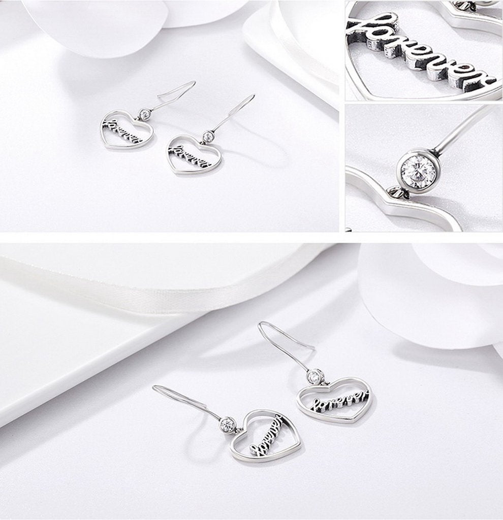 PAHALA 925 Sterling Love Is Forever Party Wedding Long Drop Earrings